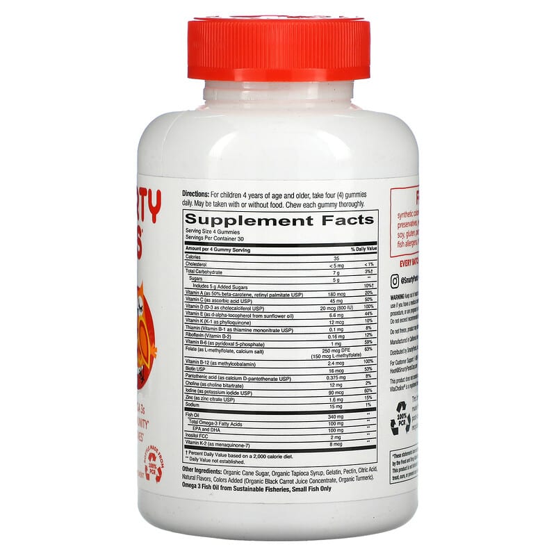SmartyPants Kids Formula Multi and Omega 3s Strawberry Banana Orange and Lemon 120 Gummies 2 Thành phần vi chất của SmartyPants Kids Formula Multi and Omega 3s Strawberry Banana Orange and Lemon 120 Gummies 851356004019