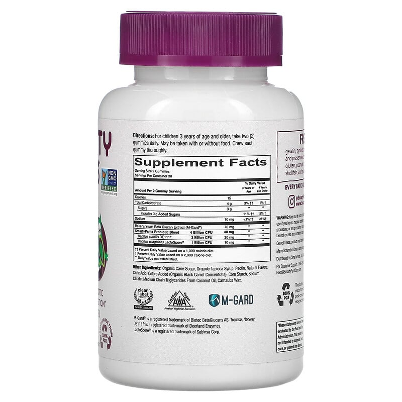 SmartyPants Kids Prebiotic and Probiotic Immunity Formula Grape 2 Billion CFU 60 Gummies 2 Thành phần vi chất của SmartyPants Kids Prebiotic and Probiotic Immunity Formula Grape 2 Billion CFU 60 Gummies 817053020011