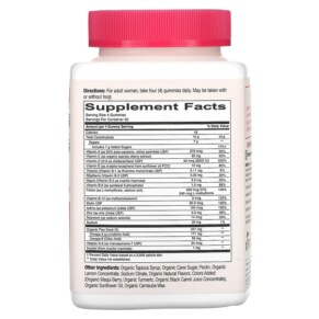 Thành phần vi chất của SmartyPants Organics Women's Complete Raspberries Lemon Lime and Grape 120 Vegetarian Gummies 817053020813