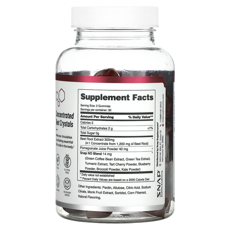 Snap Supplements Nitric Oxide Gummies Sugar-Free 60 Gummies 2 Thành phần vi chất của Snap Supplements Nitric Oxide Gummies Sugar-Free 60 Gummies 850039253317