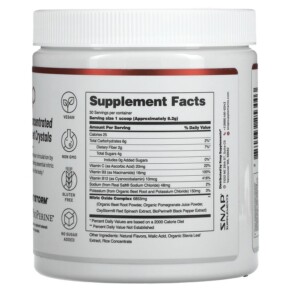 Thành phần vi chất của Snap Supplements Nitric Oxide Organic Beets Cherry Lime 8.8 oz (250 g) 850039253003