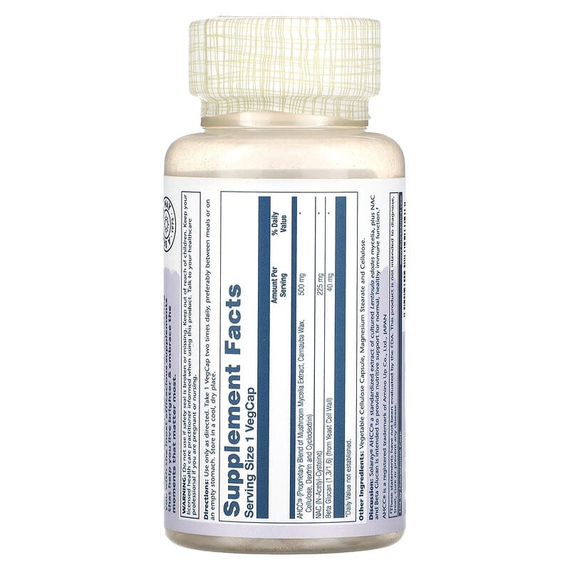 Solaray AHCC Plus NAC & Beta Glucan With Mushroom Mycelia Extract 30 Vegecaps 2 Thành phần vi chất của Solaray AHCC Plus NAC & Beta Glucan With Mushroom Mycelia Extract 30 Vegecaps 076280749748