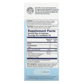 Thành phần vi chất của Solaray CranActin D-Mannose Urinary Tract Health 1.000 mg 60 VegCaps 076280117776