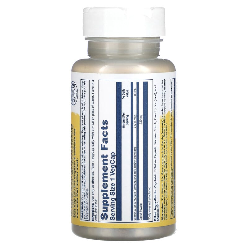 Solaray Dry Form Vitamin A 7.500 mcg 60 VegCaps 2 Thành phần vi chất của Solaray Dry Form Vitamin A 7.500 mcg 60 VegCaps 076280041309