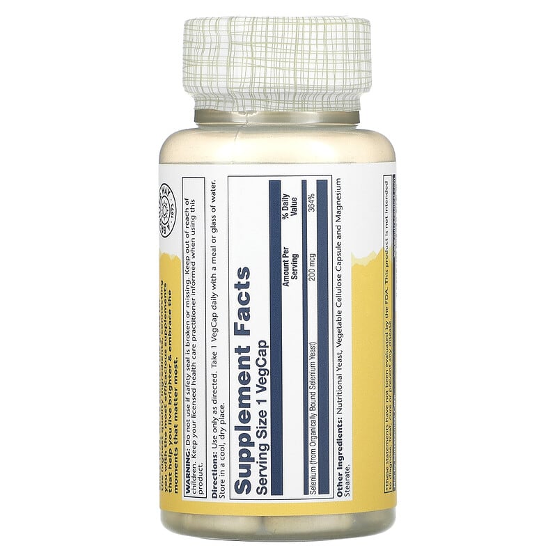 Solaray High Potency Selenium 200 mcg 100 VegCaps 2 Thành phần vi chất của Solaray High Potency Selenium 200 mcg 100 VegCaps 076280046953