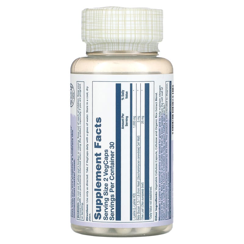 Solaray L-Lysine Beta Glucan 500 mg 60 VegCaps 2 Thành phần vi chất của Solaray L-Lysine Beta Glucan 500 mg 60 VegCaps 076280048612