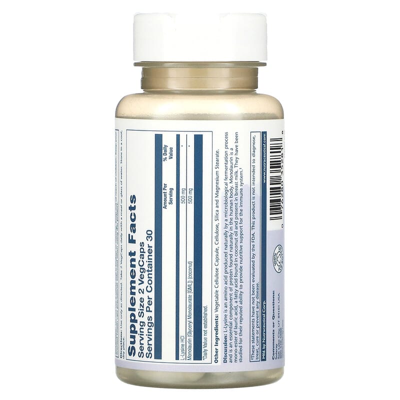 Solaray L-Lysine Monolaurin 1:1 Ratio 60 VegCaps 2 Thành phần vi chất của Solaray L-Lysine Monolaurin 1:1 Ratio 60 VegCaps 076280352818