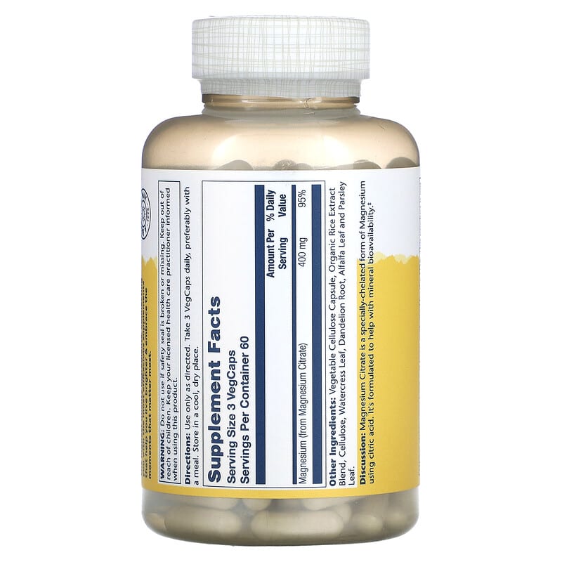 Solaray Magnesium Citrate 133 mg 180 VegCaps 2 Thành phần vi chất của Solaray Magnesium Citrate 133 mg 180 VegCaps 076280374025