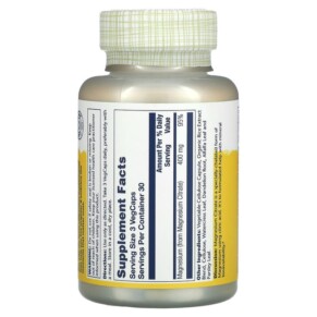 Thành phần vi chất của Solaray Magnesium Citrate 133 mg 90 Capsules 076280463019