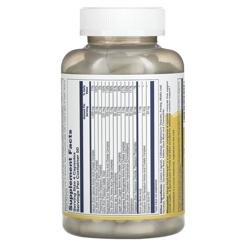 Solaray Mega Multi Mineral 200 Capsules 2 Thành phần vi chất của Solaray Mega Multi Mineral 200 Capsules 076280045116