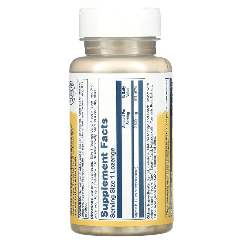 Solaray Methyl B-12 Natural Mango Peach 2.500 mcg 60 Lozenges 2 Thành phần vi chất của Solaray Methyl B-12 Natural Mango Peach 2.500 mcg 60 Lozenges 076280321838