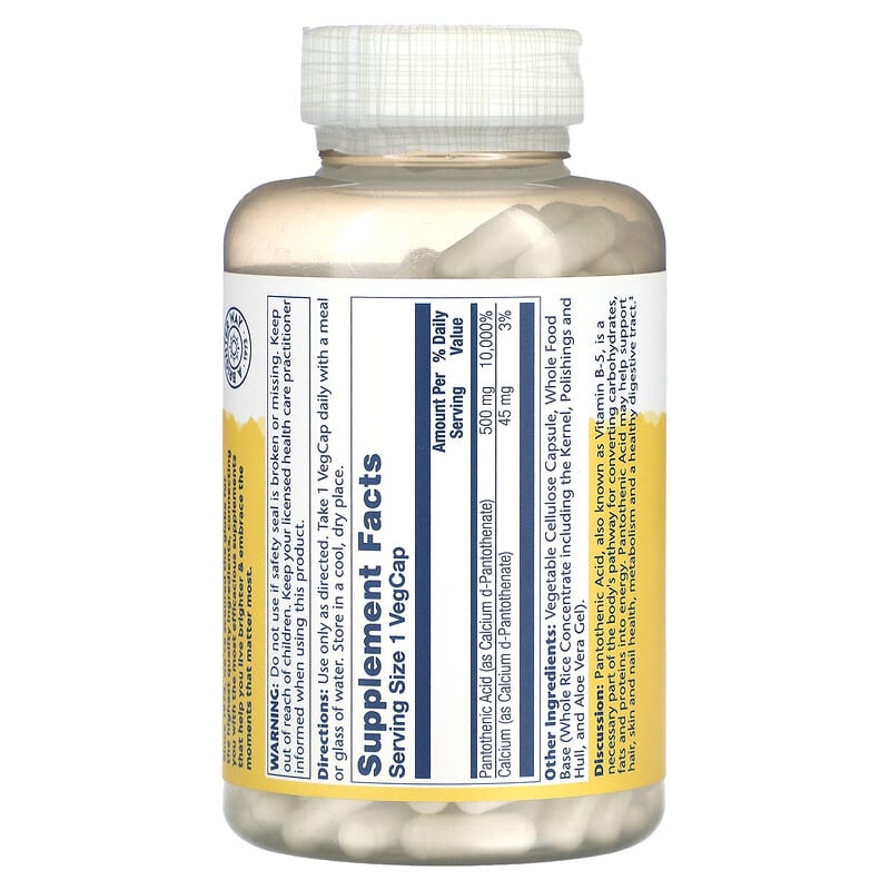 Solaray Pantothenic Acid with Aloe Vera 500 mg 250 VegCaps 2 Thành phần vi chất của Solaray Pantothenic Acid with Aloe Vera 500 mg 250 VegCaps 076280043815
