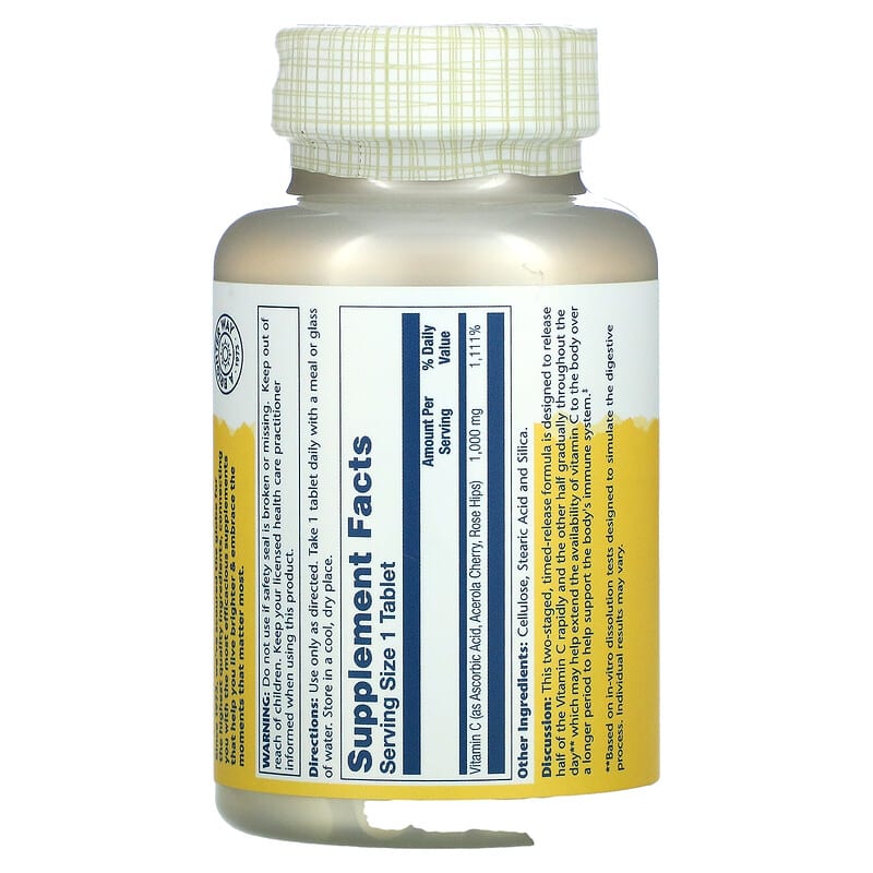 Solaray Timed Release Vitamin C with Rose Hip & Acerola 1.000 mg 100 Tablets 2 Thành phần vi chất của Solaray Timed Release Vitamin C with Rose Hip & Acerola 1.000 mg 100 Tablets 076280044539