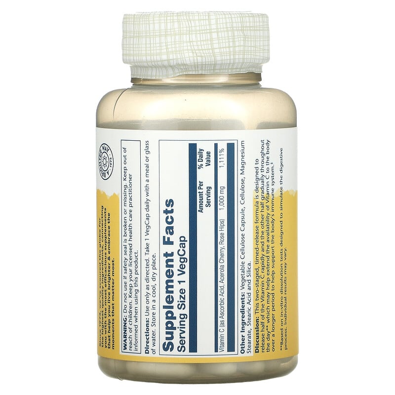 Solaray Timed Release Vitamin C with Rose Hips & Acerola 1.000 mg 100 VegCaps 2 Thành phần vi chất của Solaray Timed Release Vitamin C with Rose Hips & Acerola 1.000 mg 100 VegCaps 076280044508