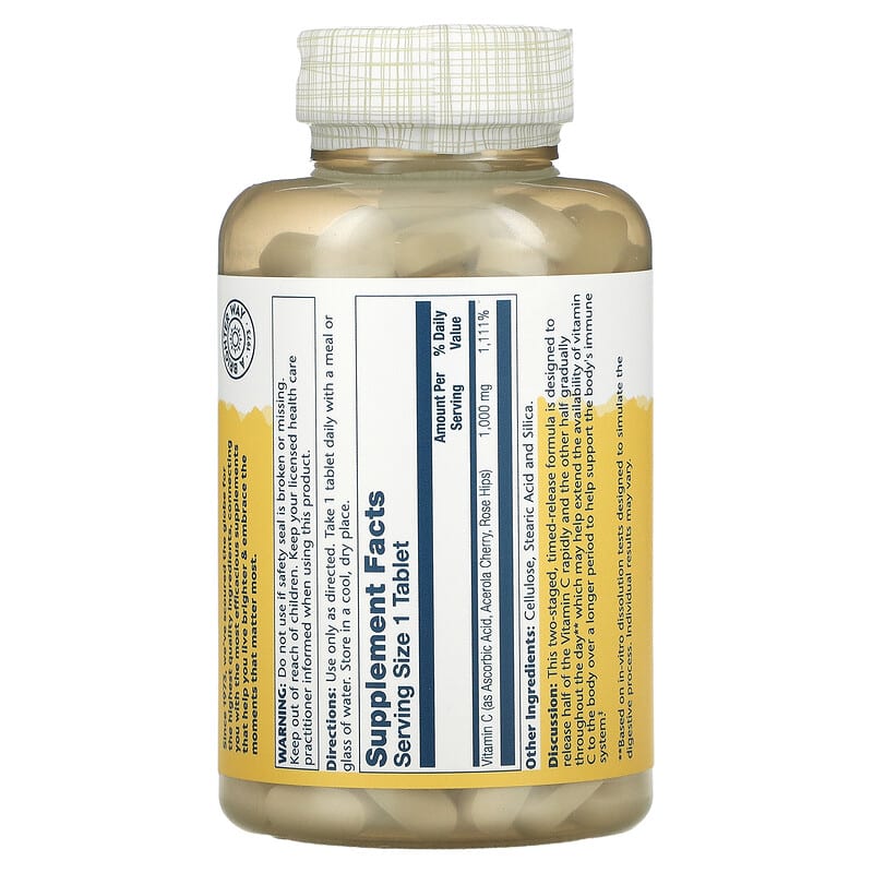 Solaray Timed Release Vitamin C with Rose Hips & Acerola 1.000 mg 250 Tablets 2 Thành phần vi chất của Solaray Timed Release Vitamin C with Rose Hips & Acerola 1.000 mg 250 Tablets 076280044546