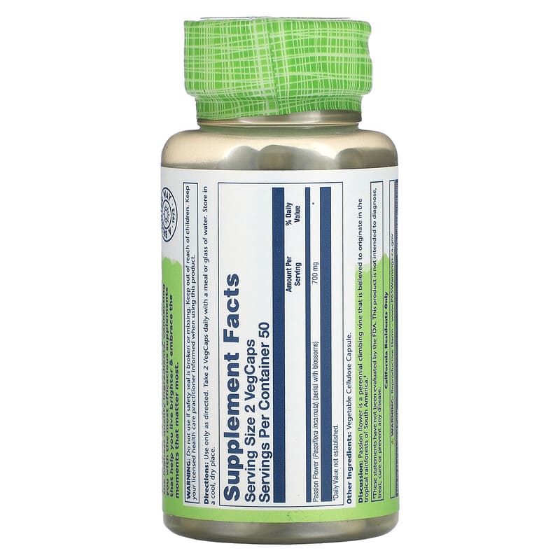 Solaray True Herbs Passion Flower 350 mg 100 VegCaps 2 Thành phần vi chất của Solaray True Herbs Passion Flower 350 mg 100 VegCaps 076280014303