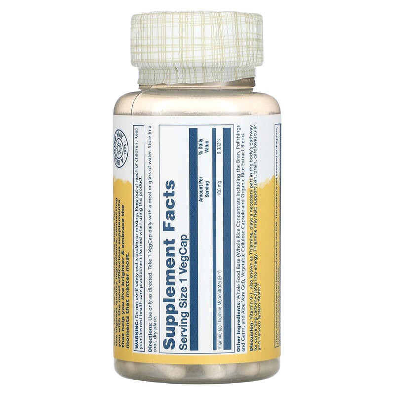 Solaray Vitamin B-1 100 mg 100 VegCaps 2 Thành phần vi chất của Solaray Vitamin B-1 100 mg 100 VegCaps 076280043259