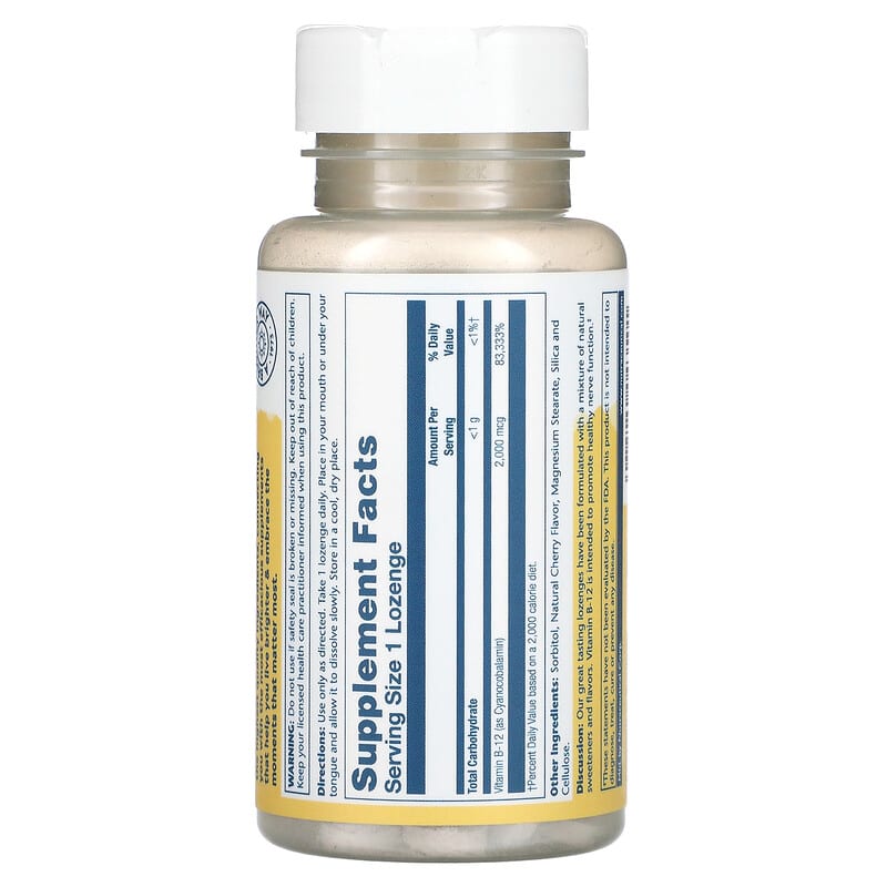 Solaray Vitamin B-12 Natural Cherry 2.000 mcg 90 Lozenges 2 Thành phần vi chất của Solaray Vitamin B-12 Natural Cherry 2.000 mcg 90 Lozenges 076280043501