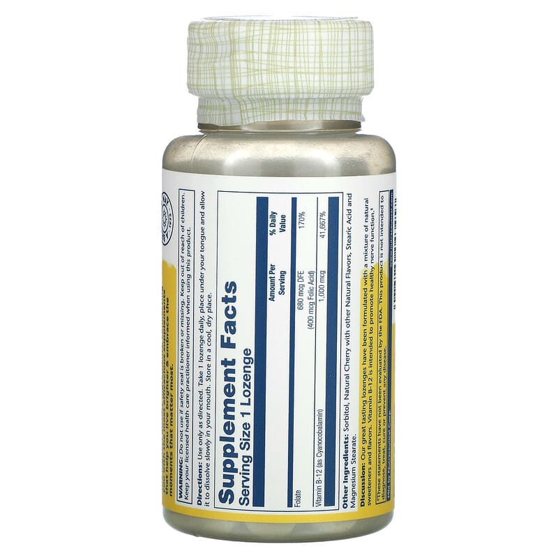 Solaray Vitamin B-12 with Folic Acid Natural Cherry 1.000 mcg 90 Lozenges 2 Thành phần vi chất của Solaray Vitamin B-12 with Folic Acid Natural Cherry 1.000 mcg 90 Lozenges 076280043457