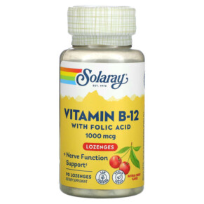 Thực phẩm chức năng Solaray Vitamin B-12 with Folic Acid Natural Cherry 1.000 mcg 90 Lozenges 076280043457