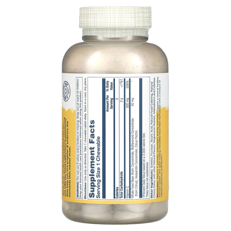 Solaray Vitamin C Chewables Natural Cherry 500 mg 100 Chewables 2 Thành phần vi chất của Solaray Vitamin C Chewables Natural Cherry 500 mg 100 Chewables 076280044904