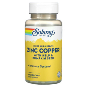 Thực phẩm chức năng Solaray Zinc Copper with Kelp & Pumpkin Seed 100 VegCaps 076280471052