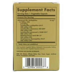 Thành phần vi chất của Solgar Advanced 40+ Acidophilus 60 Vegetable Capsules 033984000278