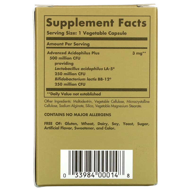 Solgar Advanced Acidophilus Plus 60 Vegetable Capsules 2 Thành phần vi chất của Solgar Advanced Acidophilus Plus 60 Vegetable Capsules 033984000148