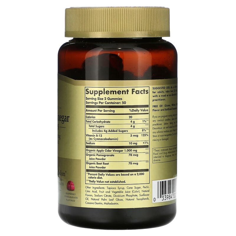Solgar Apple Cider Vinegar Gummies Raspberry Pomegranate 500 mg 100 Liquid Gummies 2 Thành phần vi chất của Solgar Apple Cider Vinegar Gummies Raspberry Pomegranate 500 mg 100 Liquid Gummies 033984007123