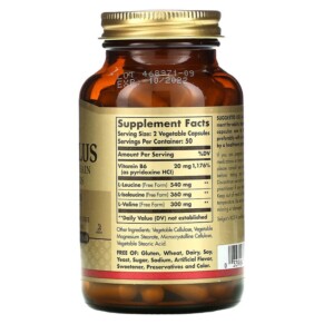 Thành phần vi chất của Solgar BCAA Plus Free Form 100 Vegetable Capsules 033984001961