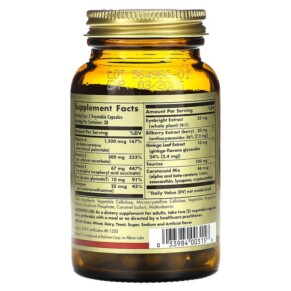 Thành phần vi chất của Solgar Bilberry Ginkgo Eyebright Complex 60 Vegetable Capsules 033984003156