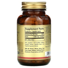 Thành phần vi chất của Solgar Biotin 1.000 mcg 250 Vegetable Capsules 033984003125