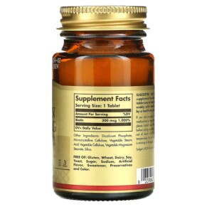Thành phần vi chất của Solgar Biotin 300 mcg 100 Tablets 033984002807