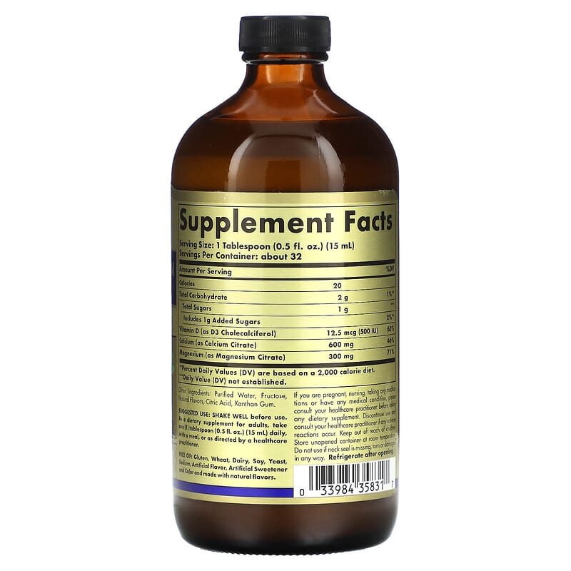 Solgar Calcium Magnesium Citrate Liquid with Vitamin D3 Blueberry 16 fl oz (473 ml) 2 Thành phần vi chất của Solgar Calcium Magnesium Citrate Liquid with Vitamin D3 Blueberry 16 fl oz (473 ml) 033984358317