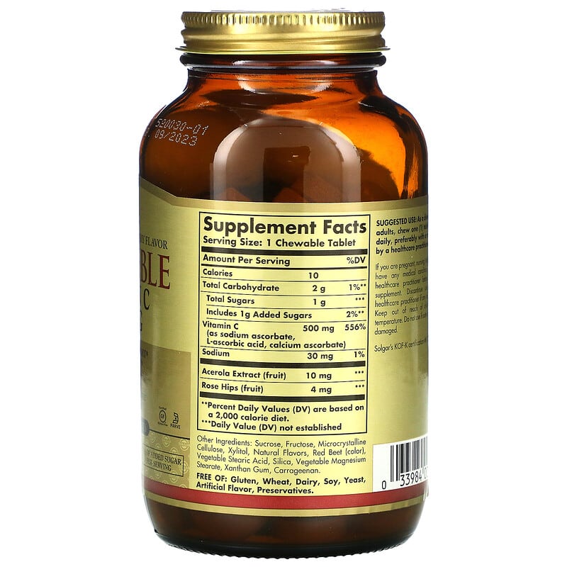 Solgar Chewable Vitamin C Natural Cran-Raspberry 500 mg 90 Chewable Tablets 2 Thành phần vi chất của Solgar Chewable Vitamin C Natural Cran-Raspberry 500 mg 90 Chewable Tablets 033984004085