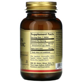 Thành phần vi chất của Solgar Cinnamon Alpha Lipoic Acid 60 Tablets 033984008786