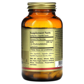 Thành phần vi chất của Solgar DLPA DL-Phenylalanine Free Form 500 mg 100 Vegetable Capsules 033984010116