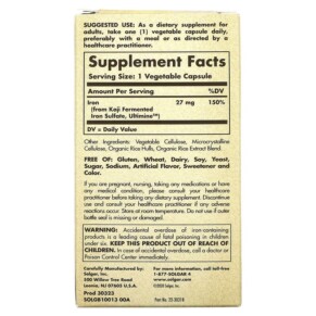 Thành phần vi chất của Solgar EarthSource Food Fermented Koji Iron 27 mg 30 Vegetable Capsules 033984005341