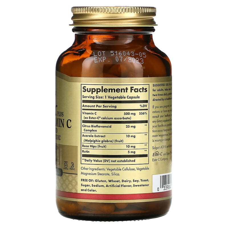 Solgar Ester-C Plus Vitamin C 500 mg 100 Vegetable Capsules 2 Thành phần vi chất của Solgar Ester-C Plus Vitamin C 500 mg 100 Vegetable Capsules 033984010390