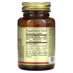 Thành phần vi chất của Solgar Folate 400 mcg 250 Tablets 033984010819