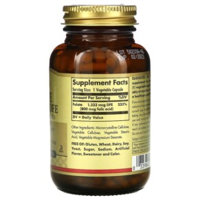 Thành phần vi chất của Solgar Folate 800 mcg 250 Vegetable Capsules 033984010925