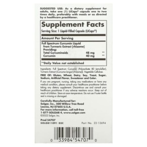 Thành phần vi chất của Solgar Full Spectrum Curcumin 60 Licaps 033984547070