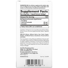Thành phần vi chất của Solgar Full Spectrum Curcumin 90 Liquid Extract Softgels 033984547087