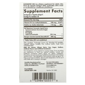 Thành phần vi chất của Solgar Full Spectrum Curcumin Brain Works 90 Licaps 033984005518