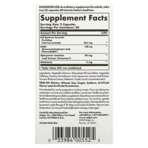 Thành phần vi chất của Solgar Full Spectrum Curcumin Sleep Ease 60 Licaps 033984005525