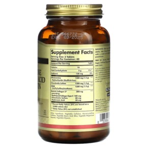 Thành phần vi chất của Solgar Glucosamine Hyaluronic Acid Chondroitin MSM 120 Tablets 033984013179