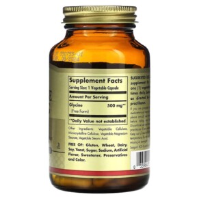 Thành phần vi chất của Solgar Glycine 500 mg 100 Vegetable Capsules 033984013704