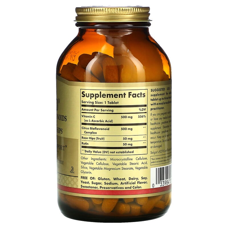 Solgar Hy-Bio Citrus Bioflavonoids Vitamin C Rutin & Rose Hips 250 Tablets 2 Thành phần vi chất của Solgar Hy-Bio Citrus Bioflavonoids Vitamin C Rutin & Rose Hips 250 Tablets 033984014220