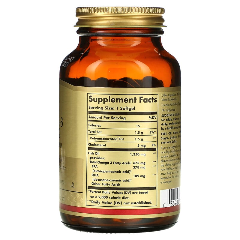Solgar Kosher Omega-3 with EPA & DHA 675 mg 50 Softgels 2 Thành phần vi chất của Solgar Kosher Omega-3 with EPA & DHA 675 mg 50 Softgels 033984005396