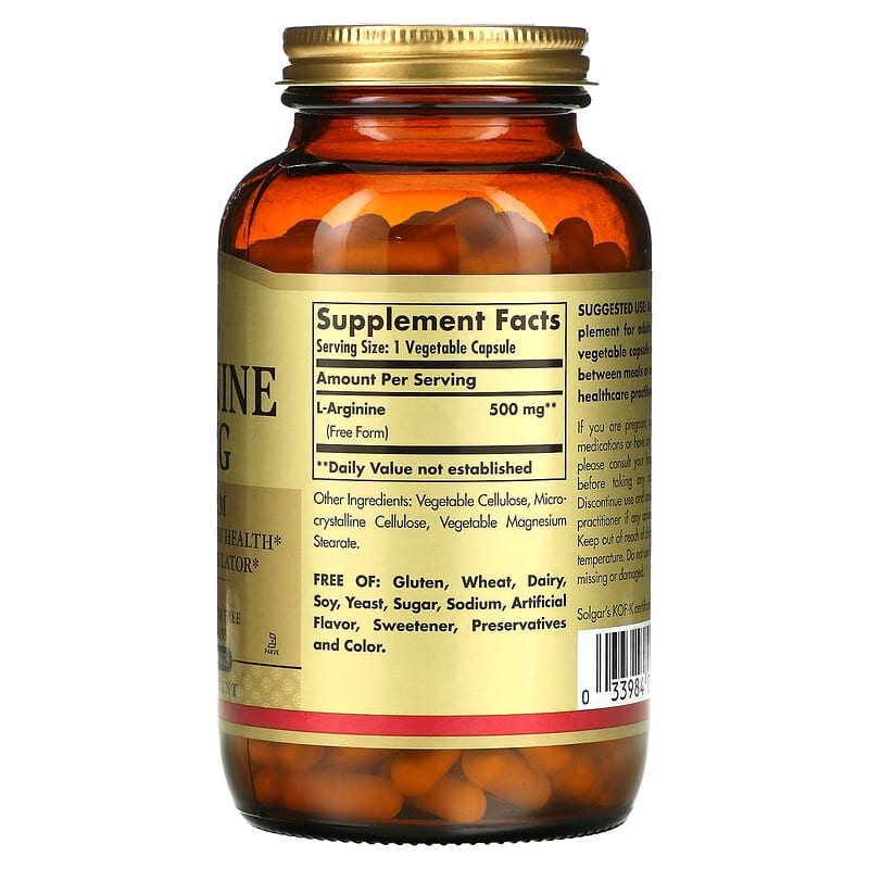 Solgar L-Arginine Free Form 500 mg 250 Vegetable Capsules 2 Thành phần vi chất của Solgar L-Arginine Free Form 500 mg 250 Vegetable Capsules 033984001428